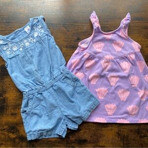 Lot of 2 Outfits Infant Girl Denim Romper & Pink Dress Carters, Garanimals-18m